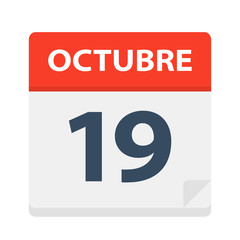 Octubre 19 - Calendar Icon - October 19. Vector illustration of Spanish Calendar Leaf