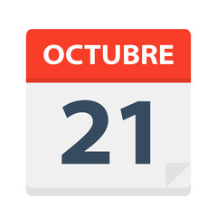 Octubre 21 - Calendar Icon - October 21. Vector illustration of Spanish Calendar Leaf