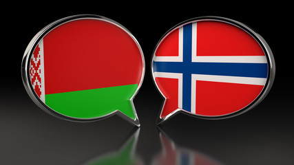 Obraz premium Belarus and Norway flags with Speech Bubbles. 3D illustration