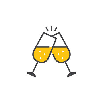 Champagne glasses icon in flat style isolated on white background.