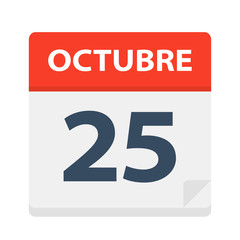 Octubre 25 - Calendar Icon - October 25. Vector illustration of Spanish Calendar Leaf