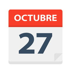 Octubre 27 - Calendar Icon - October 27. Vector illustration of Spanish Calendar Leaf