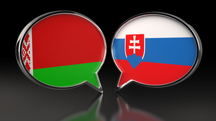 Belarus and Slovakia flags with Speech Bubbles. 3D illustration