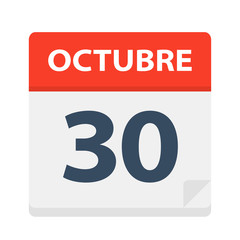 Octubre 30 - Calendar Icon - October 30. Vector illustration of Spanish Calendar Leaf