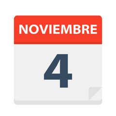 Fototapeta premium Noviembre 4 - Calendar Icon - November 4. Vector illustration of Spanish Calendar Leaf