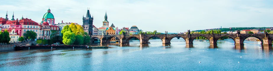 Deurstickers Picturesque magical beautiful landscape with Charles Bridge on the Vltava River in the old city of Prague, Czech Republic. amazing places. popular tourist atraction © anko_ter