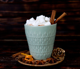 New year's hot chocolate with marshmallow