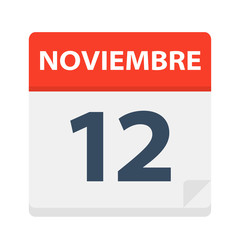 Noviembre 12 - Calendar Icon - November 12. Vector illustration of Spanish Calendar Leaf