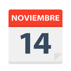 Noviembre 14 - Calendar Icon - November 14. Vector illustration of Spanish Calendar Leaf