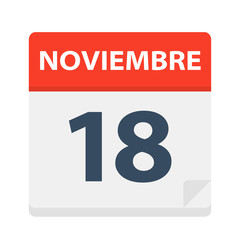 Noviembre 18 - Calendar Icon - November 18. Vector illustration of Spanish Calendar Leaf