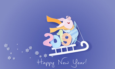 Happy New Year card Color paper cut design