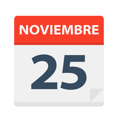 Noviembre 25 - Calendar Icon - November 25. Vector illustration of Spanish Calendar Leaf