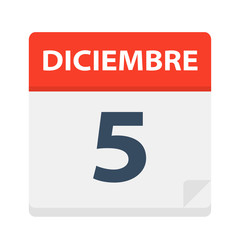Diciembre 5 - Calendar Icon - December 5. Vector illustration of Spanish Calendar Leaf