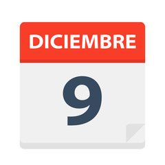 Diciembre 9 - Calendar Icon - December 9. Vector illustration of Spanish Calendar Leaf