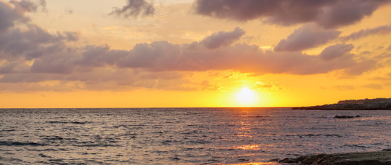 Golden sunset over the sea . Tarkhankut, Crimea . Russia.