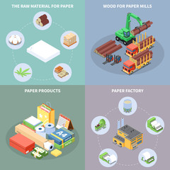 Paper Production Concept Icons Set