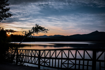 Sunset over the Winnipesaukee lake. Summer landscape in New Hampshire, USA