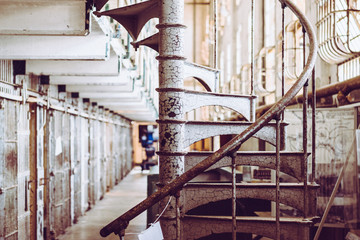 Cells of the Alcatraz Island, formerly a military prison and today a historic place that daily...