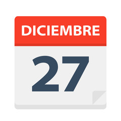 Diciembre 27 - Calendar Icon - December 27. Vector illustration of Spanish Calendar Leaf