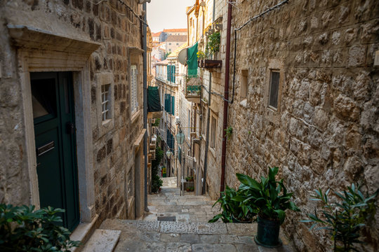 Fototapeta Medieval narrow street in old town of Dubrovnik, Croatia