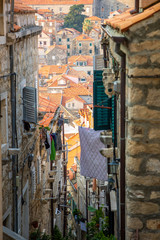 Medieval narrow street in old town of Dubrovnik, Croatia