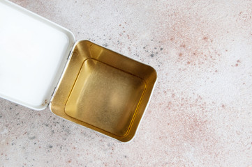 Top view in vintage tin box