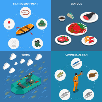 Fishing Concept Icons Set