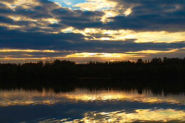 Sunset on the lake. Nature background. Sunset