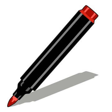 Red marker isolated on white background. Vector cartoon close-up illustration.
