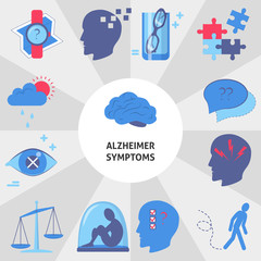 Alzheimer's symptoms banner template in flat style