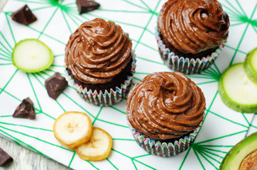 Chocolate zucchini banana cupcakes with chocolate avocado banana peanut butter cream frosting