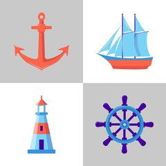 Marine collection of icons in flat style