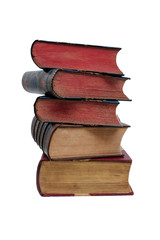 A pile of old books on a white background. isolated