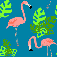 Bright flamingo pattern. Seamless vector pattern