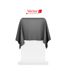 Presentation pedestal covered with a black cloth. Vector. Isolated.