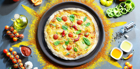 Pizza with flour around