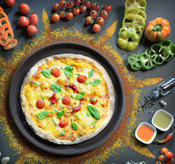 Pizza with flour around