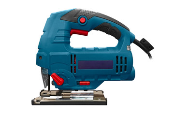 Professional electric jig saw isolated on white background. A jigsaw power tool isolated on white...