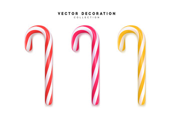 Red and yellow candy canes isolated on white background