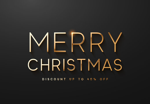 Merry Christmas sale banner, poster, logo golden color on black background. Luxury elegant text font. vector illustration