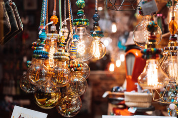 The store is decorated with electric light bulbs