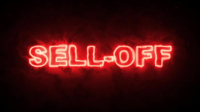 Sell off fiery text on black background animation