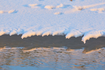 Frozen river in a winter time in Hungary