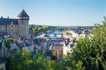 Fototapeta na wymiar Banks of the Mayenne river, City of Laval, Mayenne, Pays de Loire, France 
