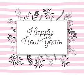 Fototapeta na wymiar frame with happy new year lettering and wreath crown