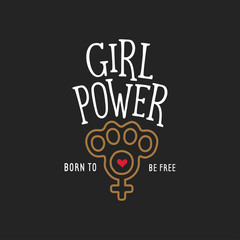 Girl power t-shirt design with feminine symbol. Vector vintage illustration.