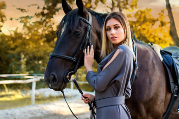 Young beautiful woman with a horse