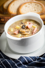 The sour soup made of rye flour.