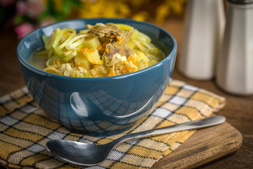 Soup with barley and chicken gizzards.