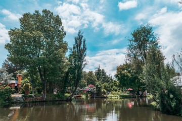 Fototapeta na wymiar Mexican trajineras in Xochimilco's lake